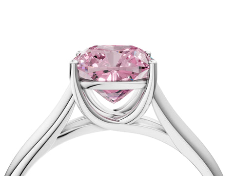 White gold Fancy Pink Cushion Cut Cut Diamond Solitaire Engagement Ring with Tapered Plain Band and Four-Prong Setting_16