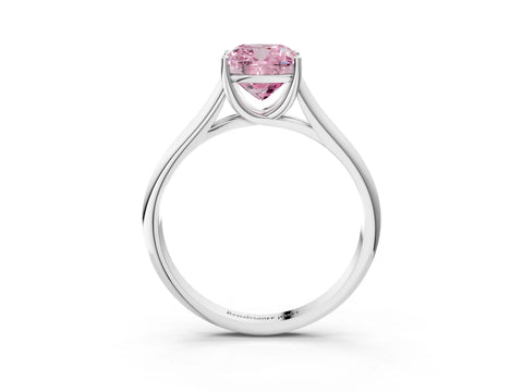 White gold Fancy Pink Cushion Cut Cut Diamond Solitaire Engagement Ring with Tapered Plain Band and Four-Prong Setting_3