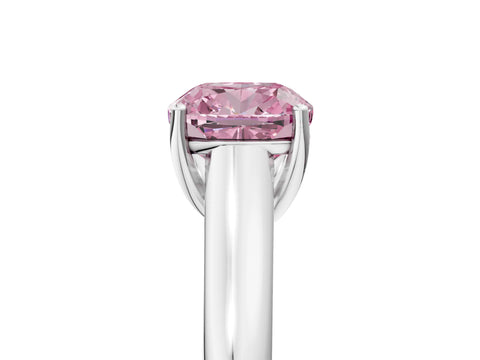 White gold Fancy Pink Cushion Cut Cut Diamond Solitaire Engagement Ring with Tapered Plain Band and Four-Prong Setting_5