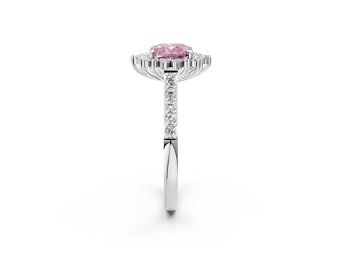 White gold Fancy Pink Cushion Cut Cut Diamond Sunburst Halo Engagement Ring with Pavé Band_14