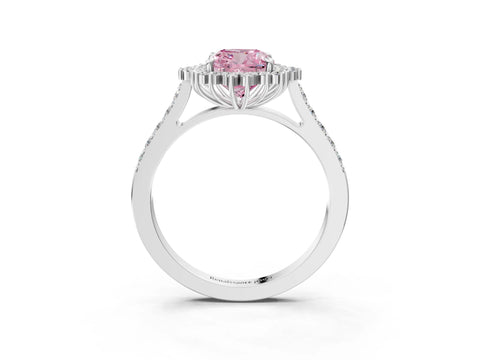 White gold Fancy Pink Cushion Cut Cut Diamond Sunburst Halo Engagement Ring with Pavé Band_15