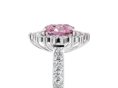 White gold Fancy Pink Cushion Cut Cut Diamond Sunburst Halo Engagement Ring with Pavé Band_17