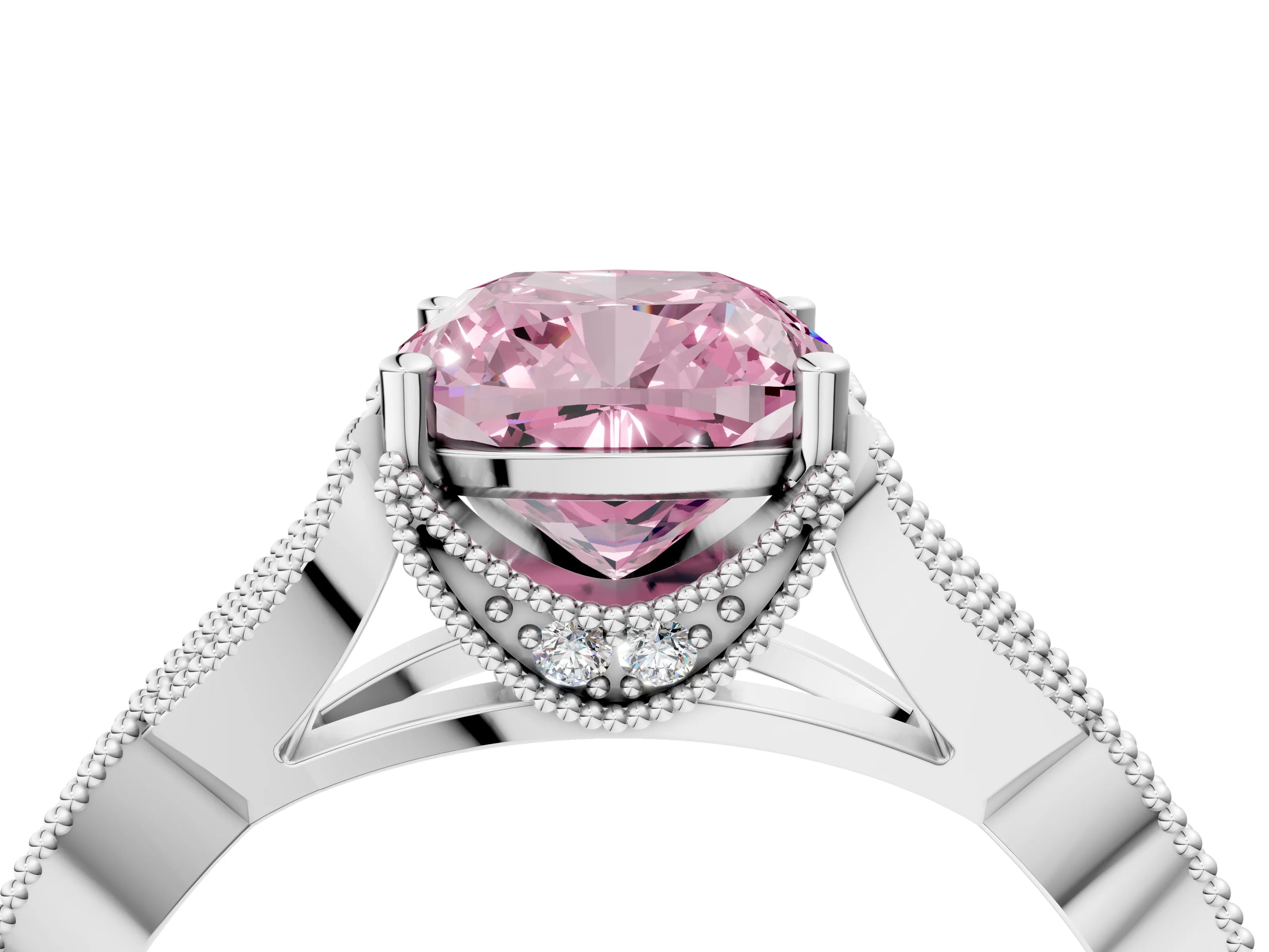 White gold Fancy Pink Cushion Cut Cut Diamond Twisted Band with Milgrain Pave Setting and Four-Prong Setting_10