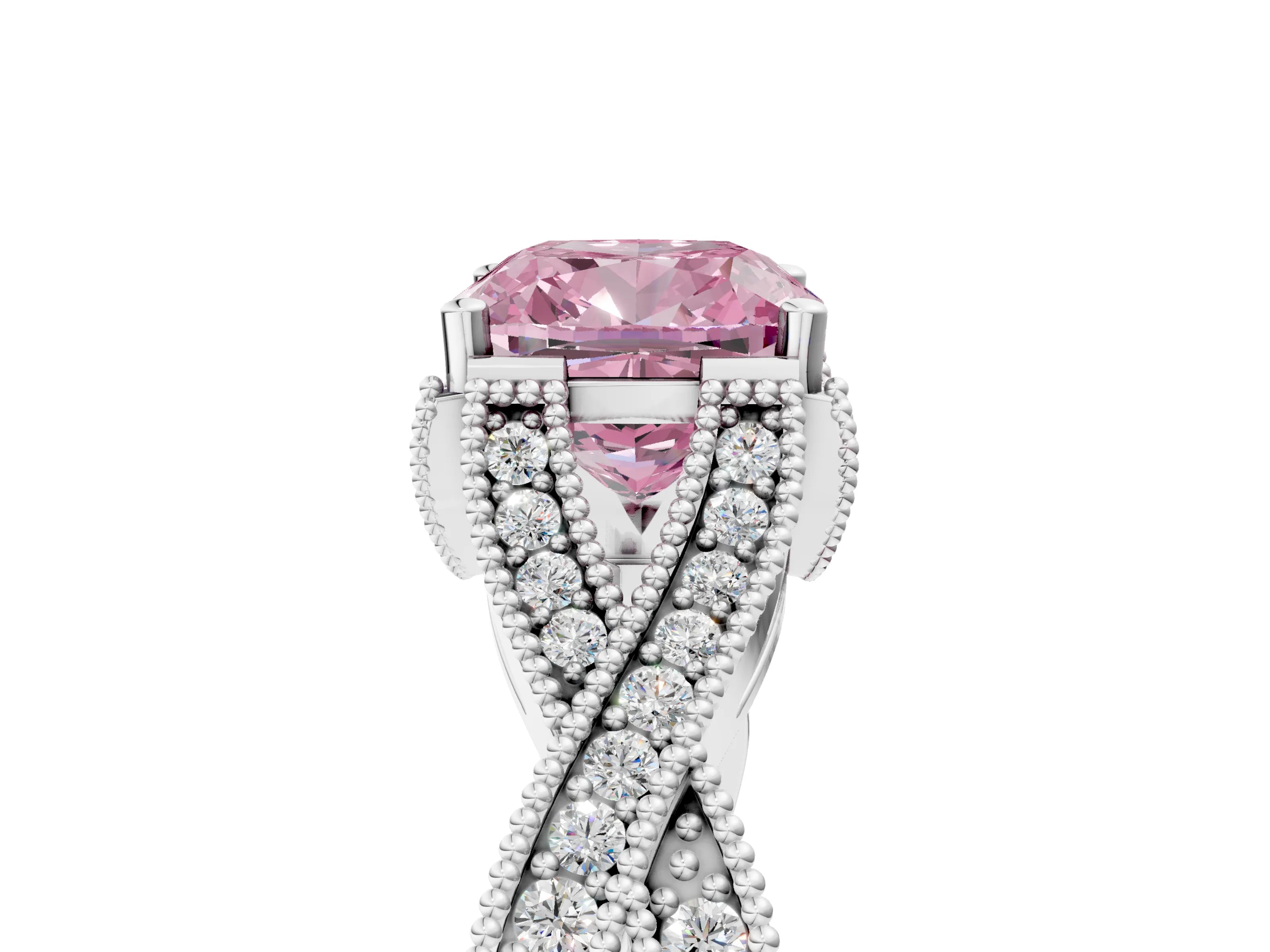 White gold Fancy Pink Cushion Cut Cut Diamond Twisted Band with Milgrain Pave Setting and Four-Prong Setting_11