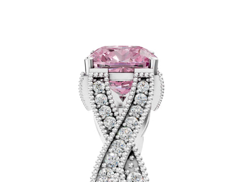 White gold Fancy Pink Cushion Cut Cut Diamond Twisted Band with Milgrain Pave Setting and Four-Prong Setting_11