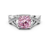 White gold Fancy Pink Cushion Cut Cut Diamond Twisted Band with Milgrain Pave Setting and Four-Prong Setting_12