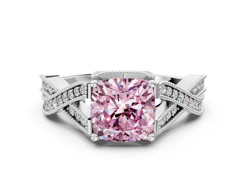 White gold Fancy Pink Cushion Cut Cut Diamond Twisted Band with Milgrain Pave Setting and Four-Prong Setting_12