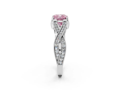 White gold Fancy Pink Cushion Cut Cut Diamond Twisted Band with Milgrain Pave Setting and Four-Prong Setting_14