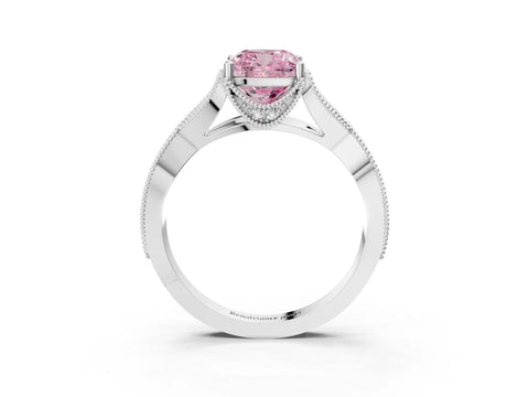White gold Fancy Pink Cushion Cut Cut Diamond Twisted Band with Milgrain Pave Setting and Four-Prong Setting_15