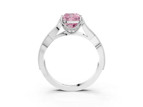 White gold Fancy Pink Cushion Cut Cut Diamond Twisted Band with Milgrain Pave Setting and Four-Prong Setting_15