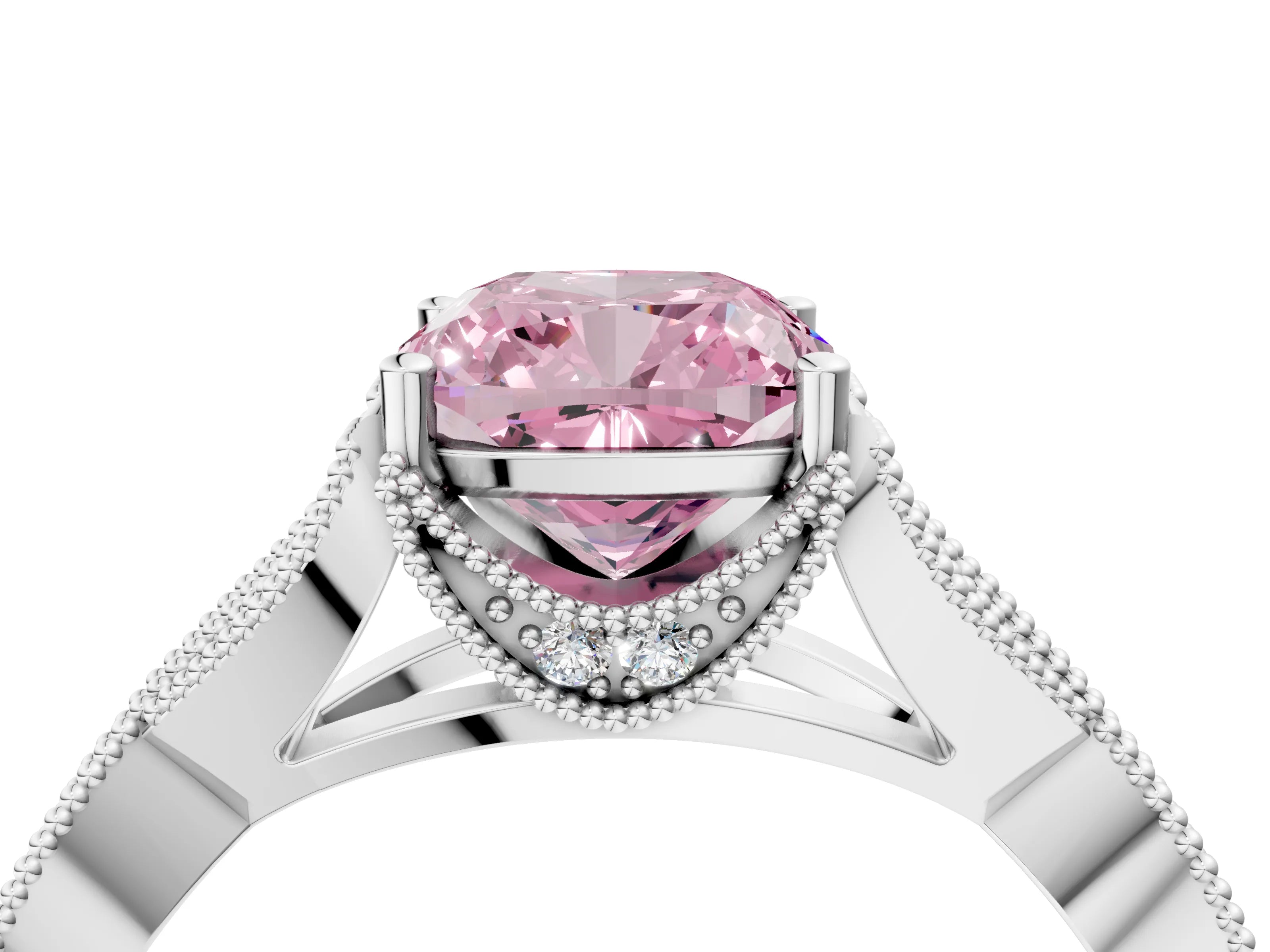 White gold Fancy Pink Cushion Cut Cut Diamond Twisted Band with Milgrain Pave Setting and Four-Prong Setting_16