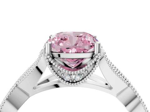 White gold Fancy Pink Cushion Cut Cut Diamond Twisted Band with Milgrain Pave Setting and Four-Prong Setting_16