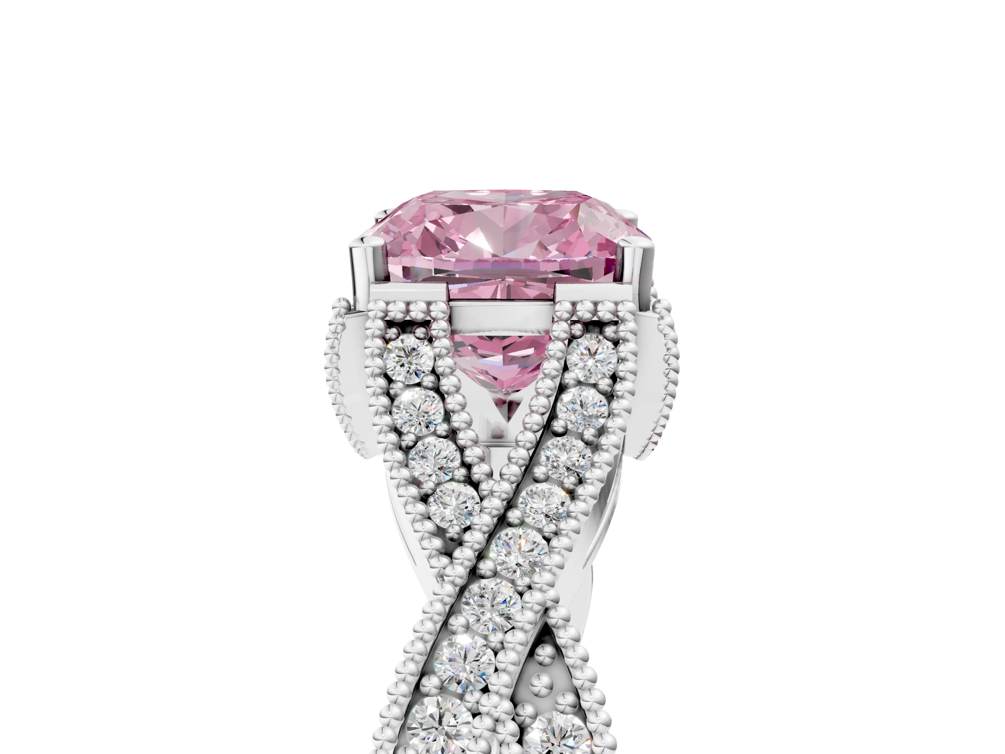 White gold Fancy Pink Cushion Cut Cut Diamond Twisted Band with Milgrain Pave Setting and Four-Prong Setting_17