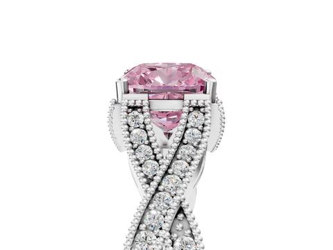 White gold Fancy Pink Cushion Cut Cut Diamond Twisted Band with Milgrain Pave Setting and Four-Prong Setting_17