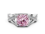 White gold Fancy Pink Cushion Cut Cut Diamond Twisted Band with Milgrain Pave Setting and Four-Prong Setting_4