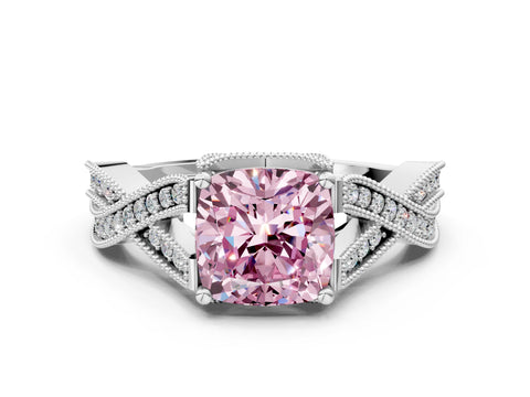 White gold Fancy Pink Cushion Cut Cut Diamond Twisted Band with Milgrain Pave Setting and Four-Prong Setting_6