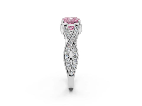 White gold Fancy Pink Cushion Cut Cut Diamond Twisted Band with Milgrain Pave Setting and Four-Prong Setting_6