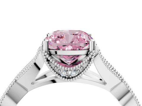 White gold Fancy Pink Cushion Cut Cut Diamond Twisted Band with Milgrain Pave Setting and Four-Prong Setting_8