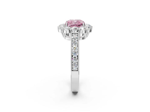 White gold Fancy Pink Cushion Cut Cut Halo Diamond Pavé Engagement Ring with Milgrain Detailing_14