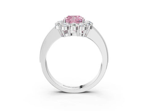 White gold Fancy Pink Cushion Cut Cut Halo Diamond Pavé Engagement Ring with Milgrain Detailing_15