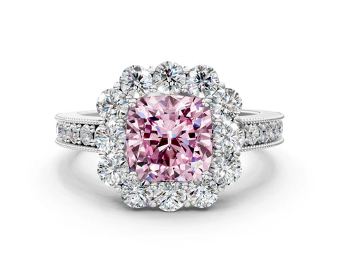 White gold Fancy Pink Cushion Cut Cut Halo Diamond Pavé Engagement Ring with Milgrain Detailing_24