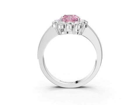 White gold Fancy Pink Cushion Cut Cut Halo Diamond Pavé Engagement Ring with Milgrain Detailing_27