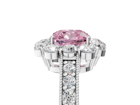 White gold Fancy Pink Cushion Cut Cut Halo Diamond Pavé Engagement Ring with Milgrain Detailing_29