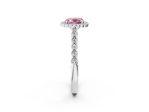 White gold Fancy Pink Cushion Cut Cut Halo Pavé Solitaire Ring with Milgrain Band_14