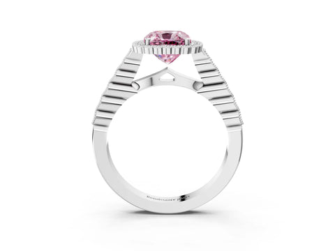 White gold Fancy Pink Cushion Cut Cut Halo Pavé Solitaire Ring with Milgrain Band_15