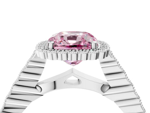 White gold Fancy Pink Cushion Cut Cut Halo Pavé Solitaire Ring with Milgrain Band_16