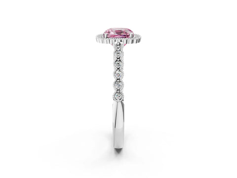 White gold Fancy Pink Cushion Cut Cut Halo Pavé Solitaire Ring with Milgrain Band_2