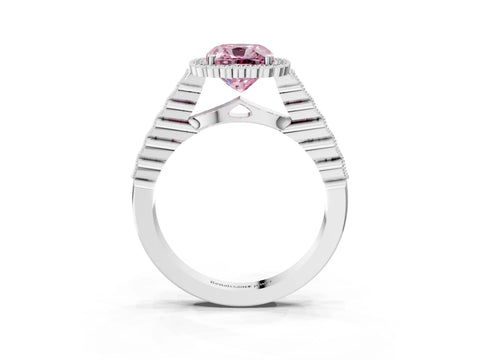 White gold Fancy Pink Cushion Cut Cut Halo Pavé Solitaire Ring with Milgrain Band_3