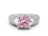 White gold Fancy Pink Cushion Cut Cut Milgrain Pave Diamond Engagement Ring with Four-Prong Setting_15