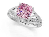 White gold Fancy Pink Cushion Cut Cut Milgrain Pave Diamond Engagement Ring with Four-Prong Setting_16