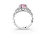 White gold Fancy Pink Cushion Cut Cut Milgrain Pave Diamond Engagement Ring with Four-Prong Setting_18