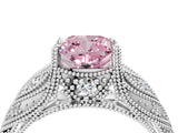 White gold Fancy Pink Cushion Cut Cut Milgrain Pave Diamond Engagement Ring with Four-Prong Setting_19
