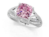 White gold Fancy Pink Cushion Cut Cut Milgrain Pave Diamond Engagement Ring with Four-Prong Setting_4