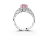 White gold Fancy Pink Cushion Cut Cut Milgrain Pave Diamond Engagement Ring with Four-Prong Setting_6