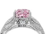 White gold Fancy Pink Cushion Cut Cut Milgrain Pave Diamond Engagement Ring with Four-Prong Setting_7