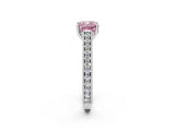 White gold Fancy Pink Cushion Cut Cut Pave Band Milgrain Solitaire Ring_2