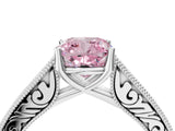 White gold Fancy Pink Cushion Cut Cut Pave Band Milgrain Solitaire Ring_4