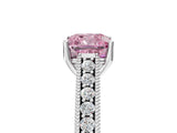 White gold Fancy Pink Cushion Cut Cut Pave Band Milgrain Solitaire Ring_5