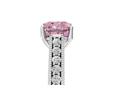 White gold Fancy Pink Cushion Cut Cut Pave Band Milgrain Solitaire Ring_5