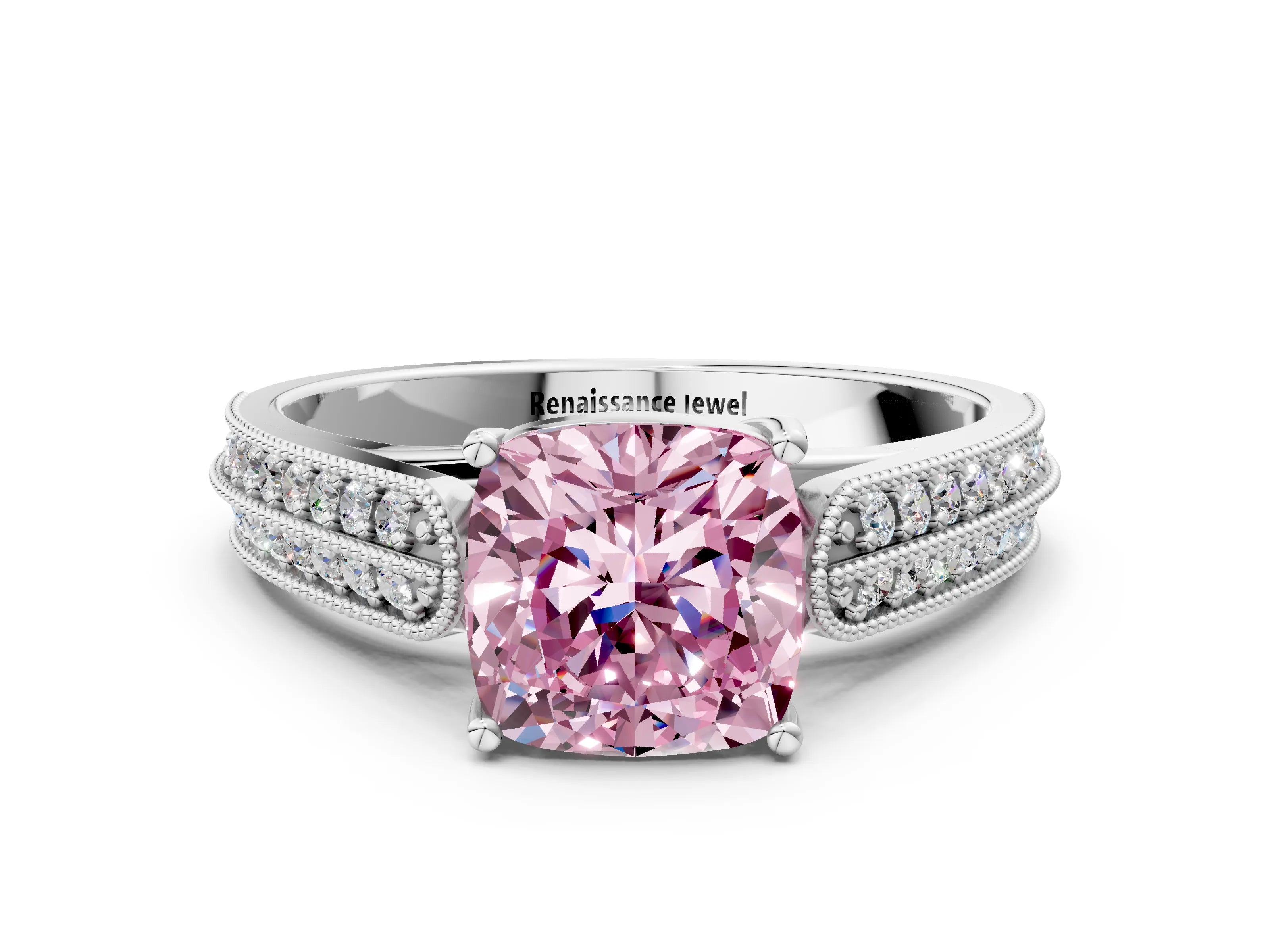 White gold Fancy Pink Cushion Cut Cut Pave Split Shank Engagement Ring with Four-Prong Setting_12