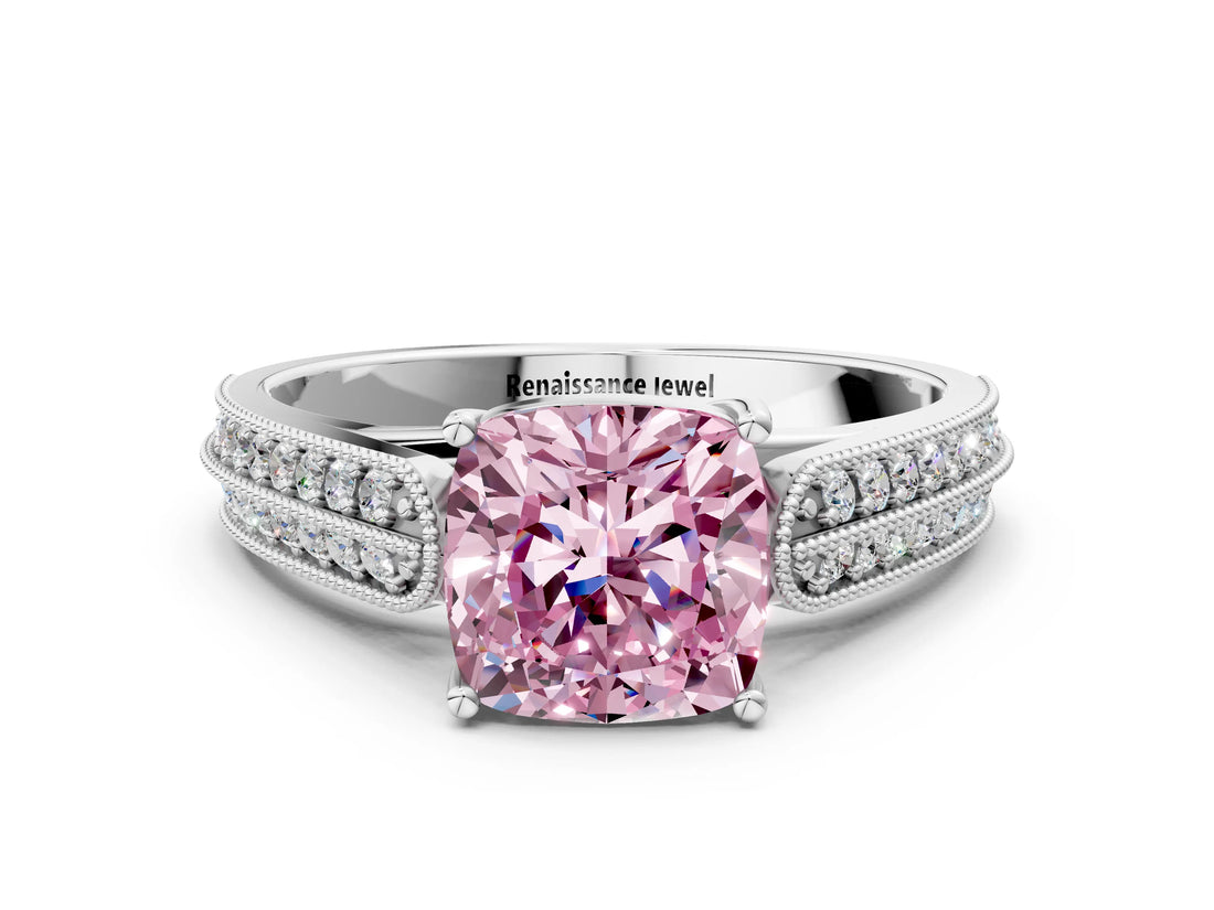 White gold Fancy Pink Cushion Cut Cut Pave Split Shank Engagement Ring with Four-Prong Setting_12