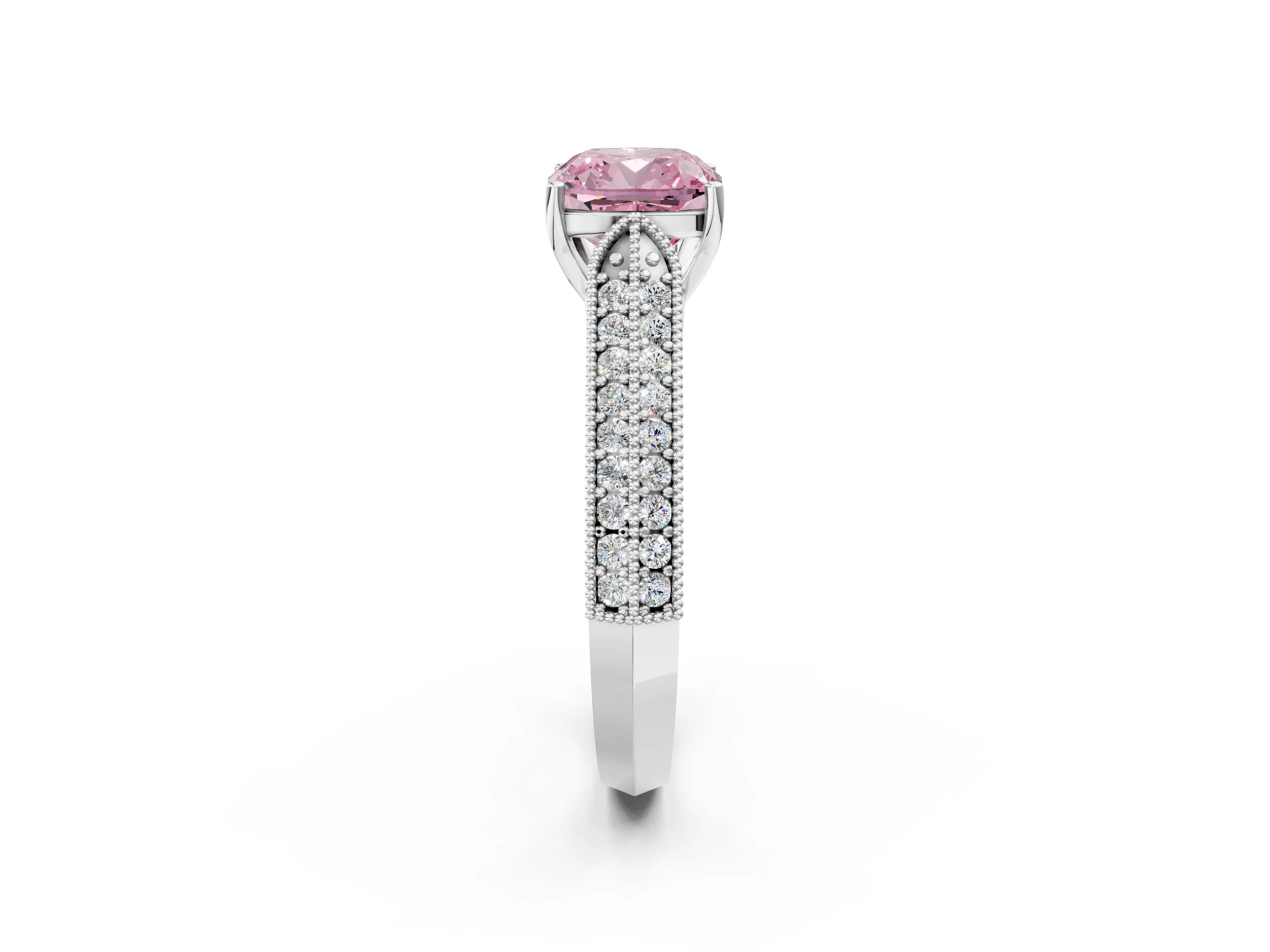 White gold Fancy Pink Cushion Cut Cut Pave Split Shank Engagement Ring with Four-Prong Setting_14
