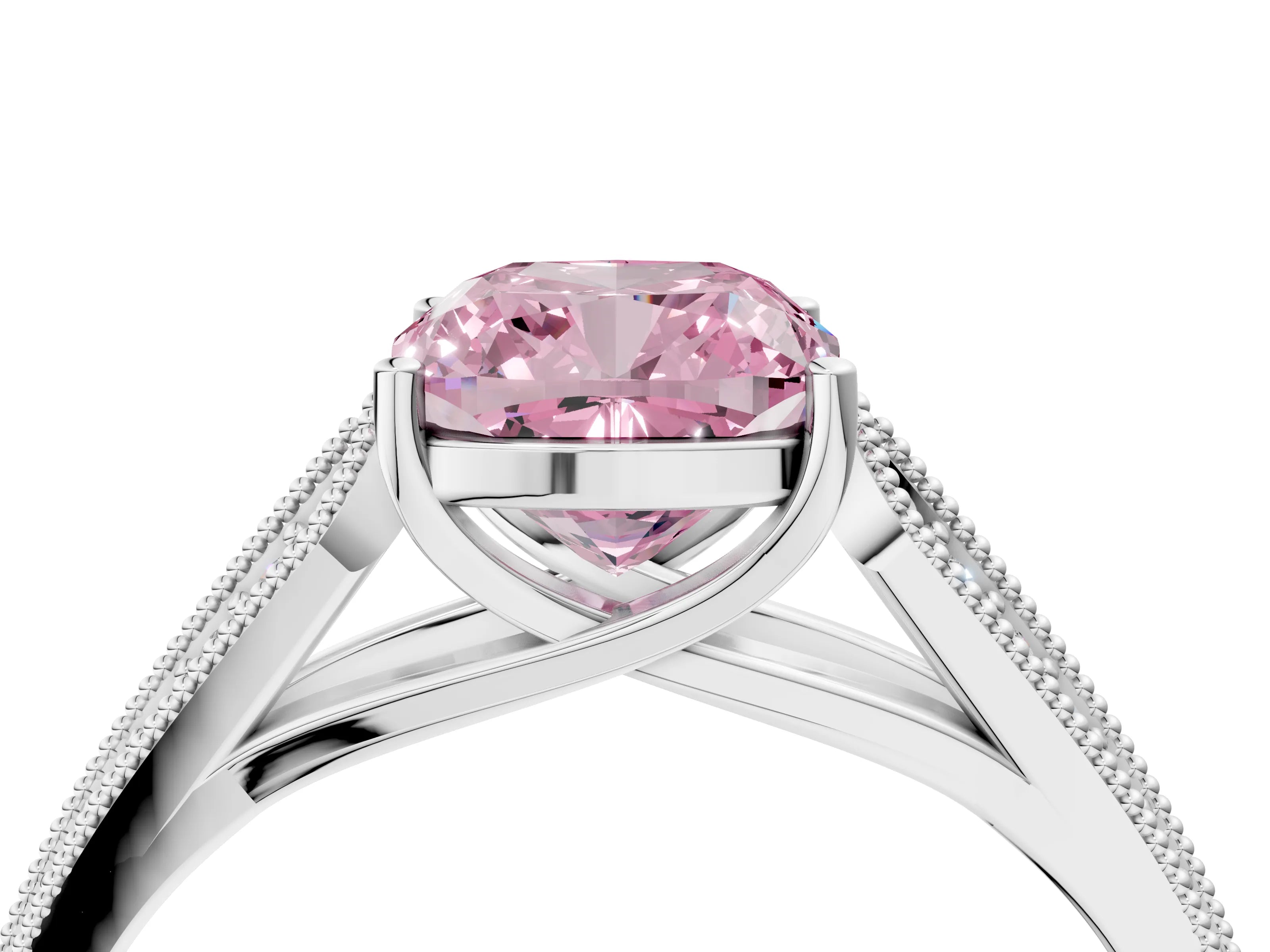 White gold Fancy Pink Cushion Cut Cut Pave Split Shank Engagement Ring with Four-Prong Setting_16