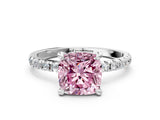 White gold Fancy Pink Cushion Cut Diamond Brilliant Solitaire Ring with Pavé Band and Four-Prong Setting_12
