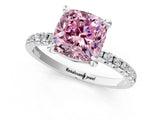 White gold Fancy Pink Cushion Cut Diamond Brilliant Solitaire Ring with Pavé Band and Four-Prong Setting_13