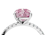 White gold Fancy Pink Cushion Cut Diamond Brilliant Solitaire Ring with Pavé Band and Four-Prong Setting_28